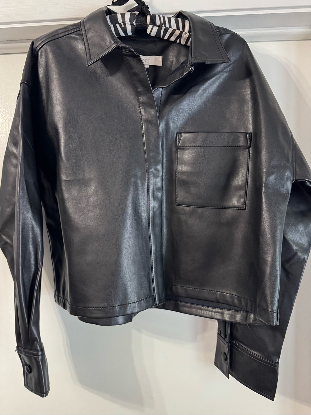 Loft Faux Leather Cropped Black Shirt Jacket
